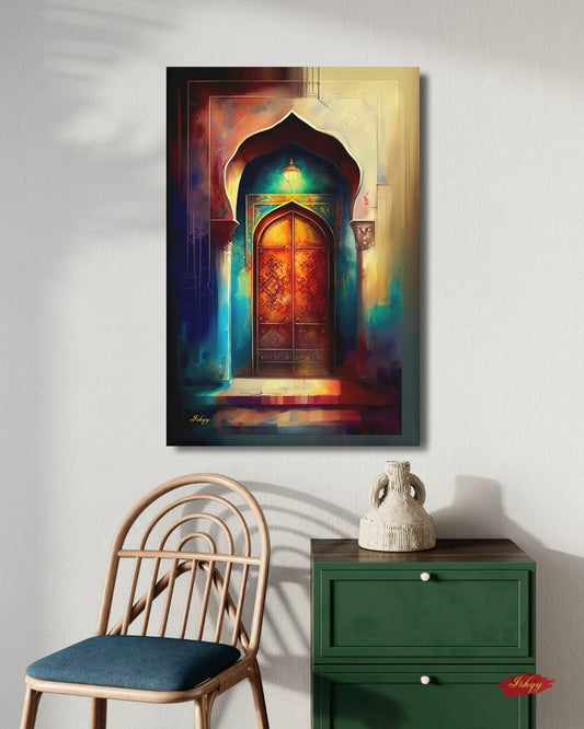 Moroccan Door Wall Art, Marrakech Archway Painting Print, Colorful Islamic Architecture Art, Boho Travel Decor, Moroccan Canvas Wall Art