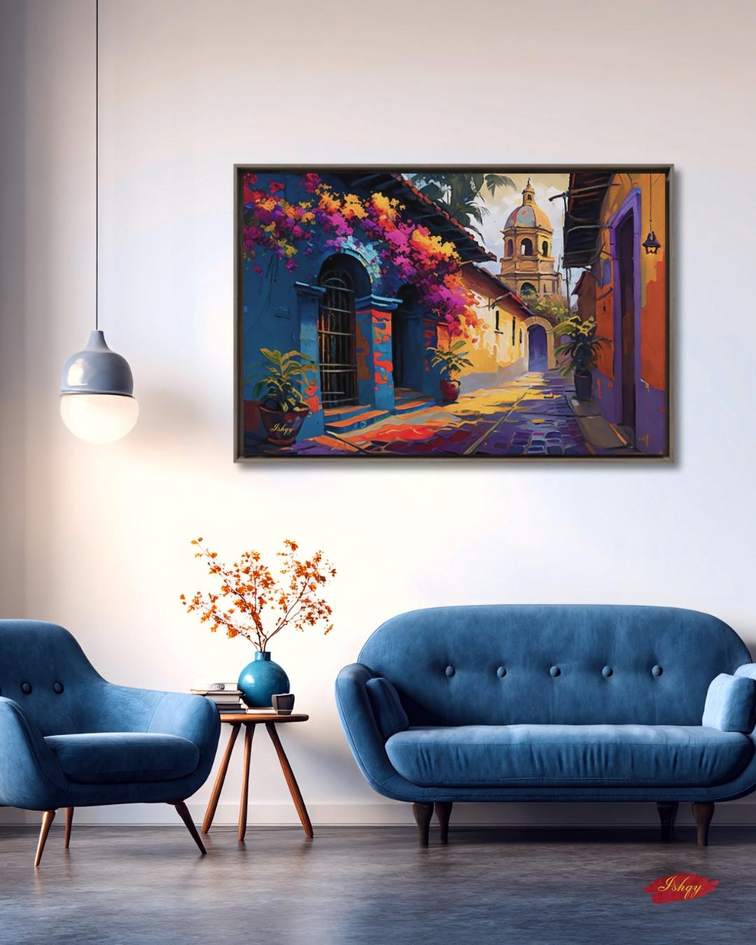 Oaxaca Mexico Wall Art Canvas Print Colorful Street Painting Latin Travel Decor Mexican Home Decor Framed Canvas Art
