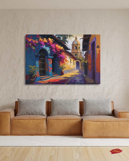 Oaxaca Mexico Wall Art Canvas Print Colorful Street Painting Latin Travel Decor Mexican Home Decor Framed Canvas Art