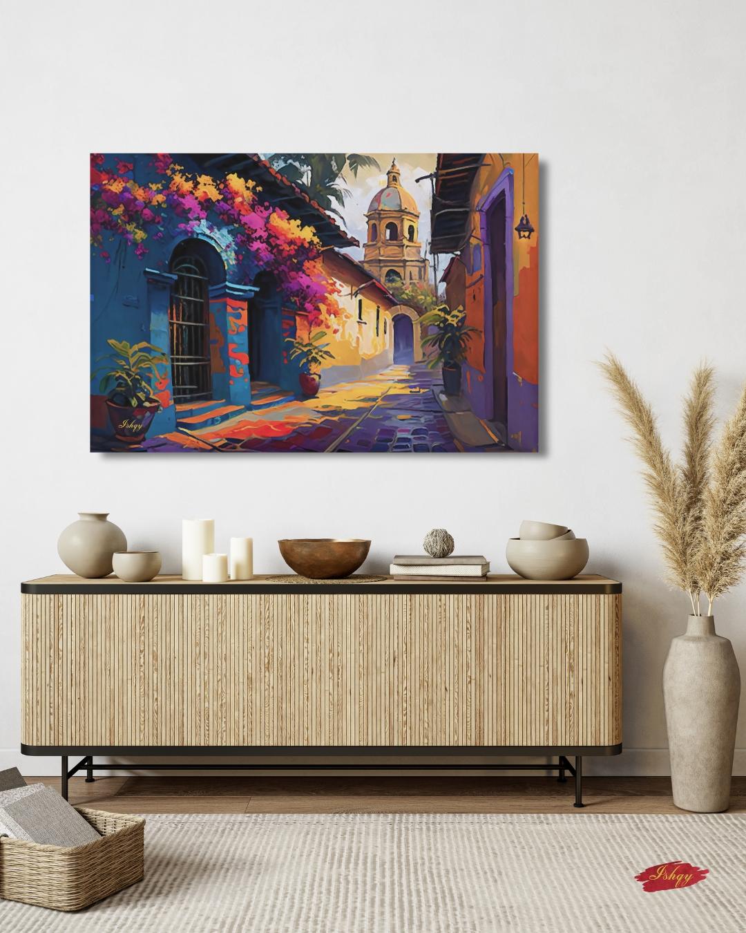 Oaxaca Mexico Wall Art Canvas Print Colorful Street Painting Latin Travel Decor Mexican Home Decor Framed Canvas Art