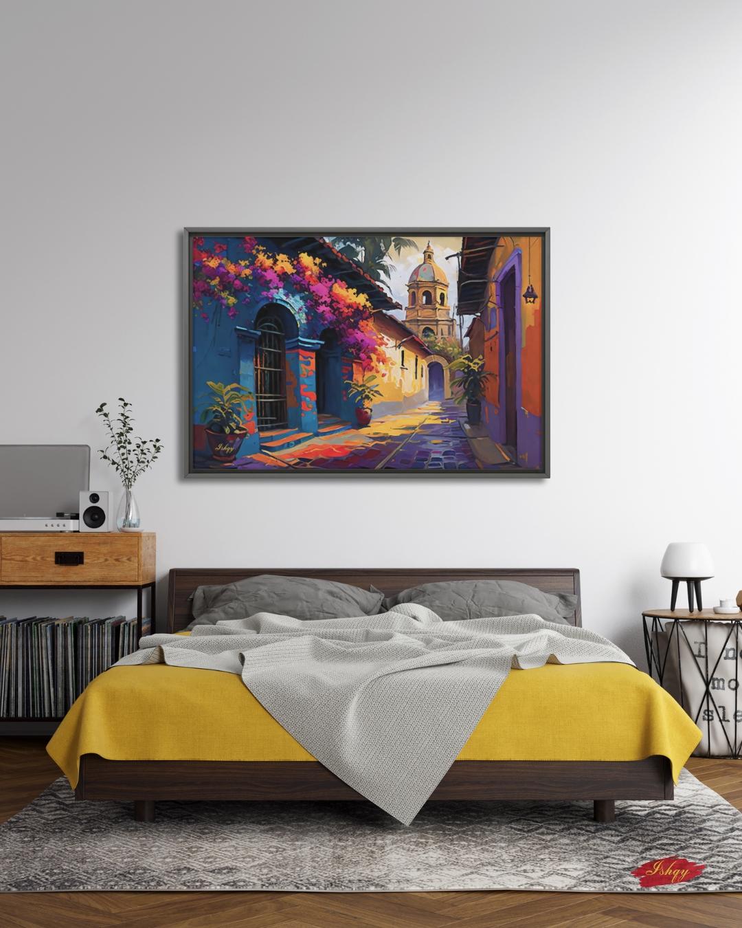 Oaxaca Mexico Wall Art Canvas Print Colorful Street Painting Latin Travel Decor Mexican Home Decor Framed Canvas Art