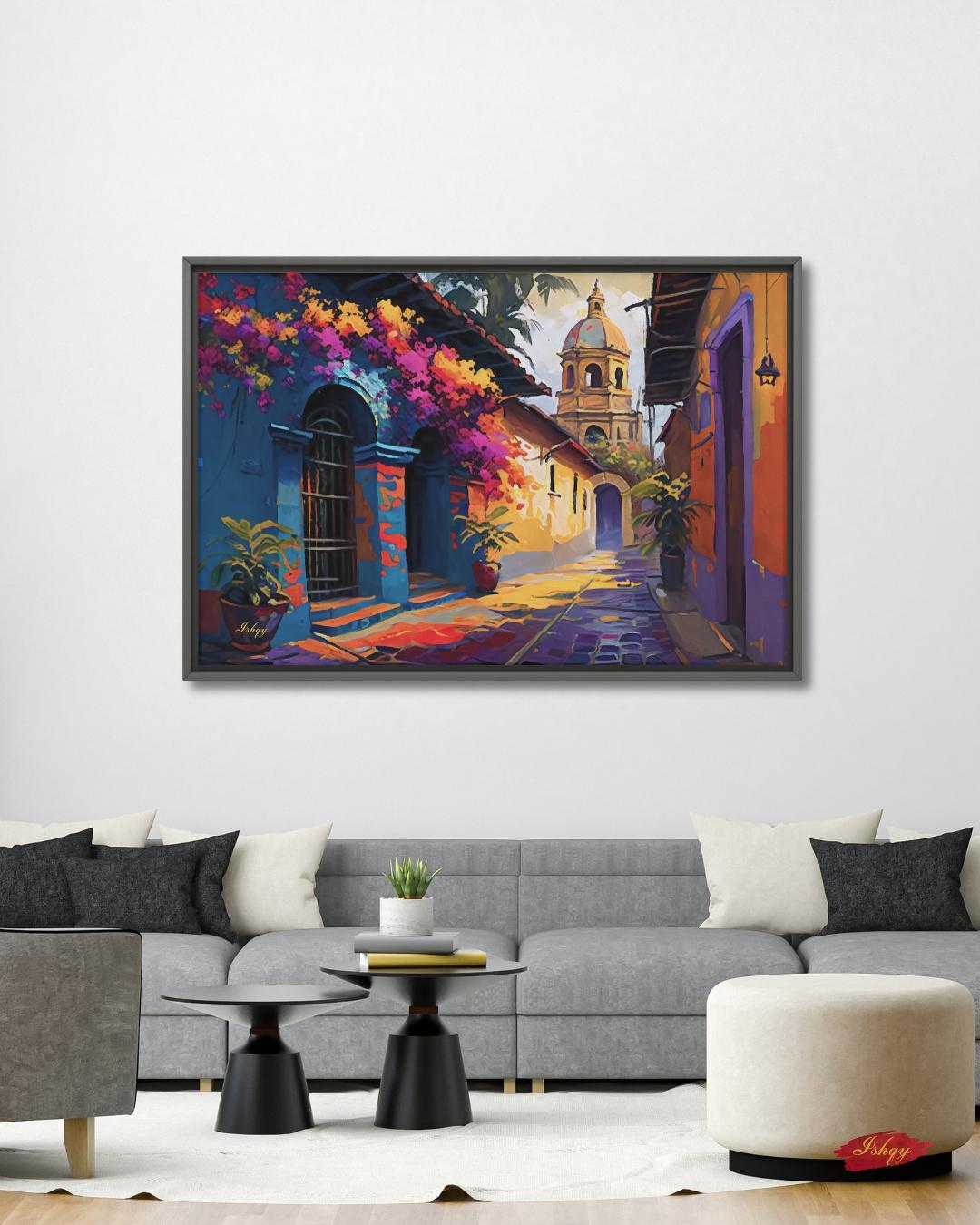 Oaxaca Mexico Wall Art Canvas Print Colorful Street Painting Latin Travel Decor Mexican Home Decor Framed Canvas Art