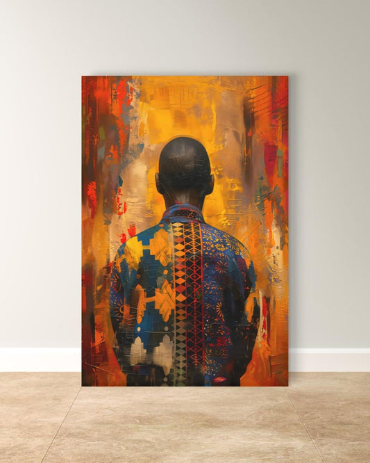 African Abstract Portrait Wall Art Print, Canvas, Framed Canvas, Vibrant Afrocentric Man, Ankara Pattern Painting for Living Room Decor