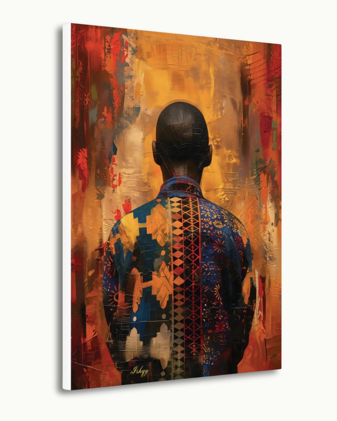 African Abstract Portrait Wall Art Print, Canvas, Framed Canvas, Vibrant Afrocentric Man, Ankara Pattern Painting for Living Room Decor