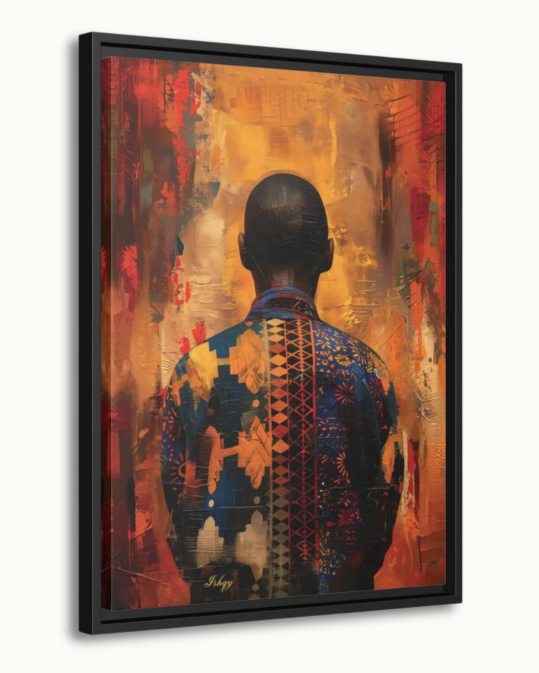 African Abstract Portrait Wall Art Print, Canvas, Framed Canvas, Vibrant Afrocentric Man, Ankara Pattern Painting for Living Room Decor