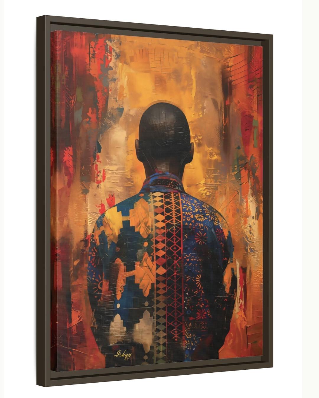 African Abstract Portrait Wall Art Print, Canvas, Framed Canvas, Vibrant Afrocentric Man, Ankara Pattern Painting for Living Room Decor