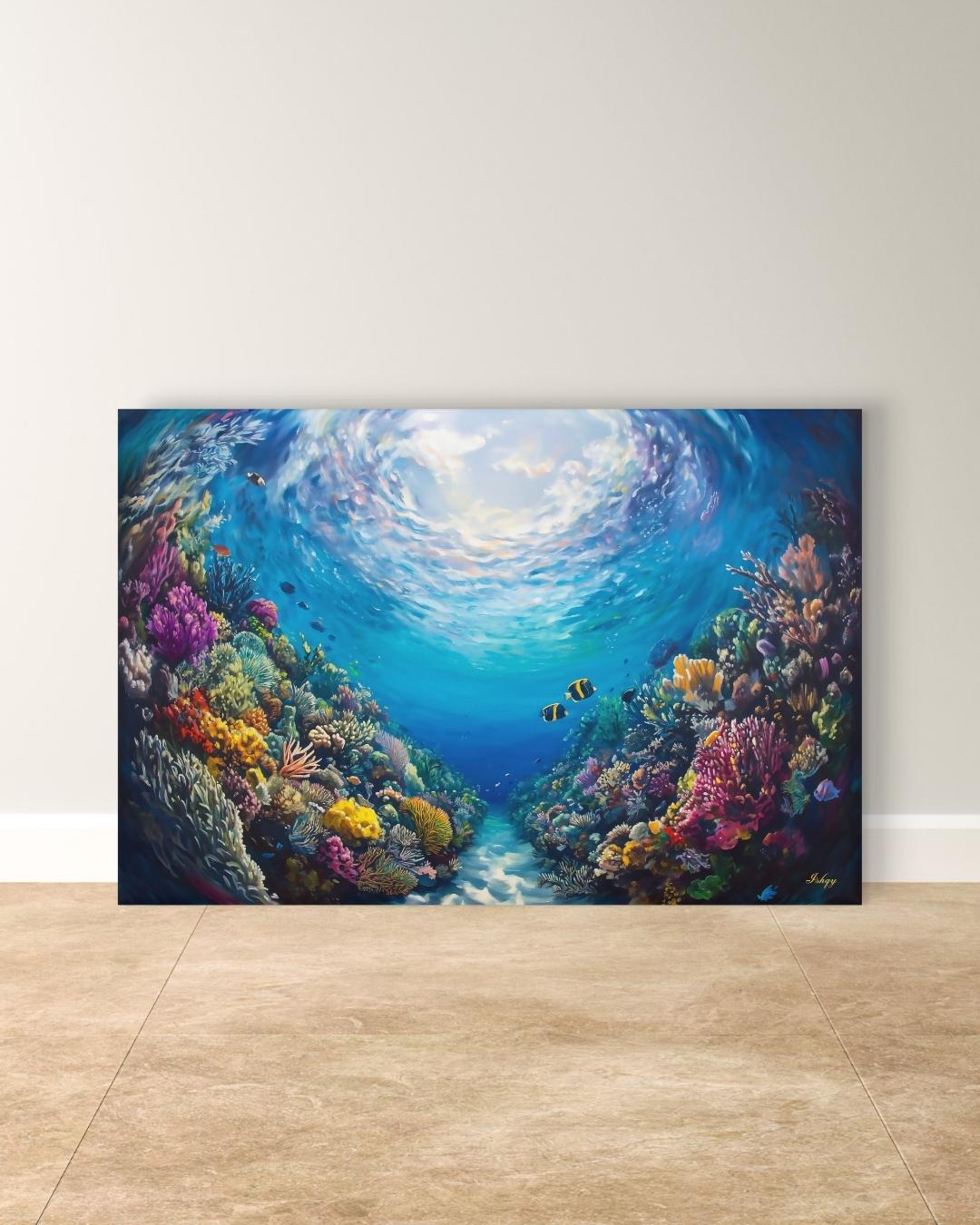 Tropical Coral Reef Ocean Wall Art, Vibrant Underwater Painting, Colorful Sea Life Canvas, Beach House Decor, Coastal Art Print for Home Walls
