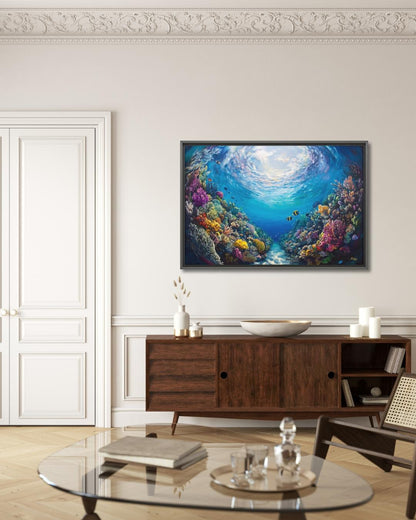 Tropical Coral Reef Ocean Wall Art, Vibrant Underwater Painting, Colorful Sea Life Canvas, Beach House Decor, Coastal Art Print for Home Walls