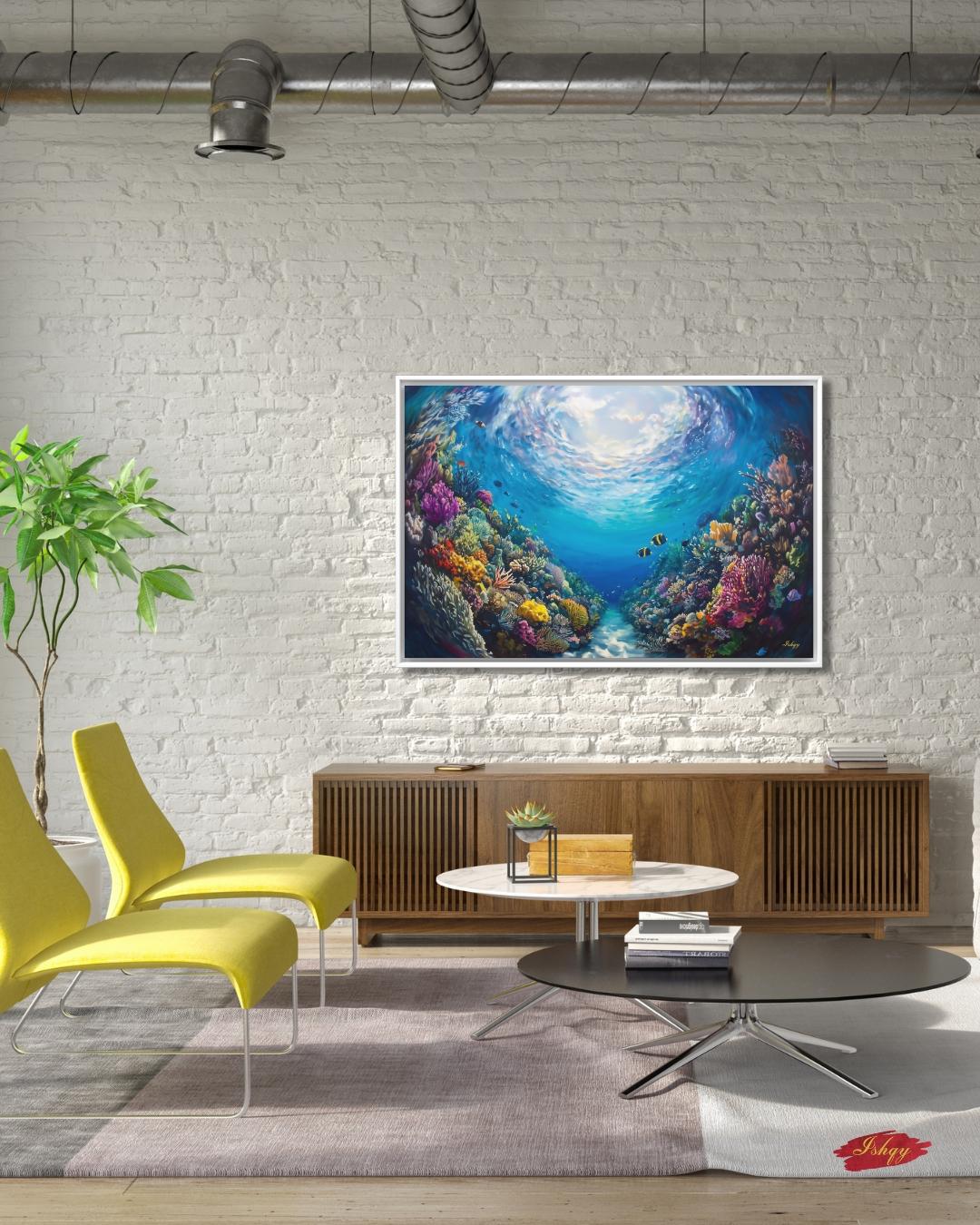 Tropical Coral Reef Ocean Wall Art, Vibrant Underwater Painting, Colorful Sea Life Canvas, Beach House Decor, Coastal Art Print for Home Walls