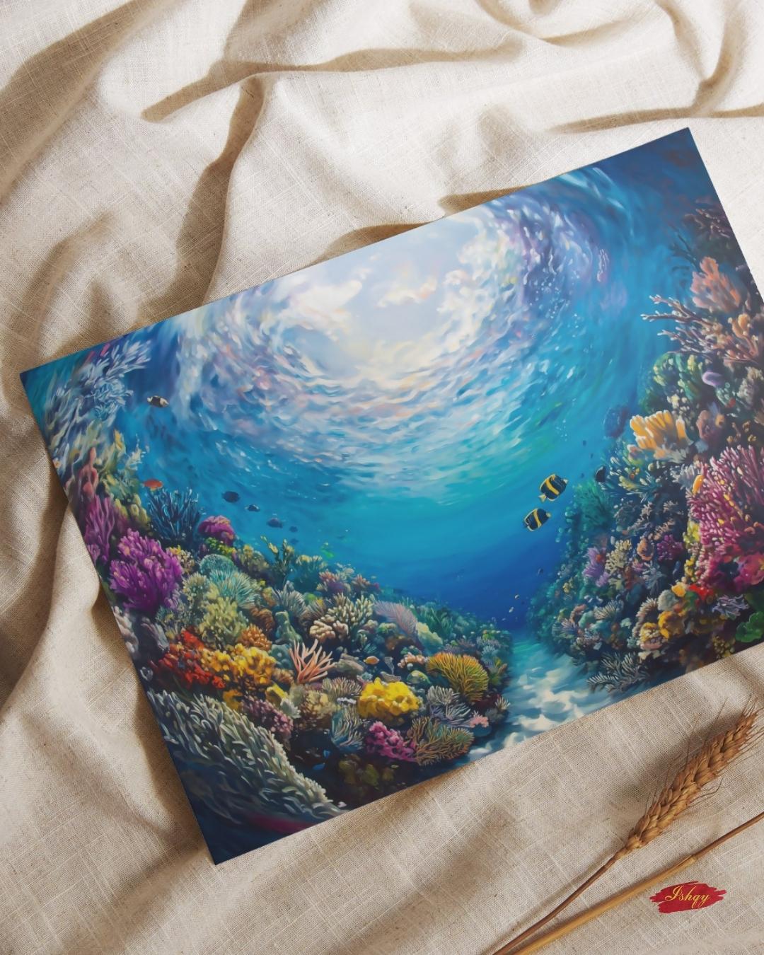 Tropical Coral Reef Ocean Wall Art, Vibrant Underwater Painting, Colorful Sea Life Canvas, Beach House Decor, Coastal Art Print for Home Walls