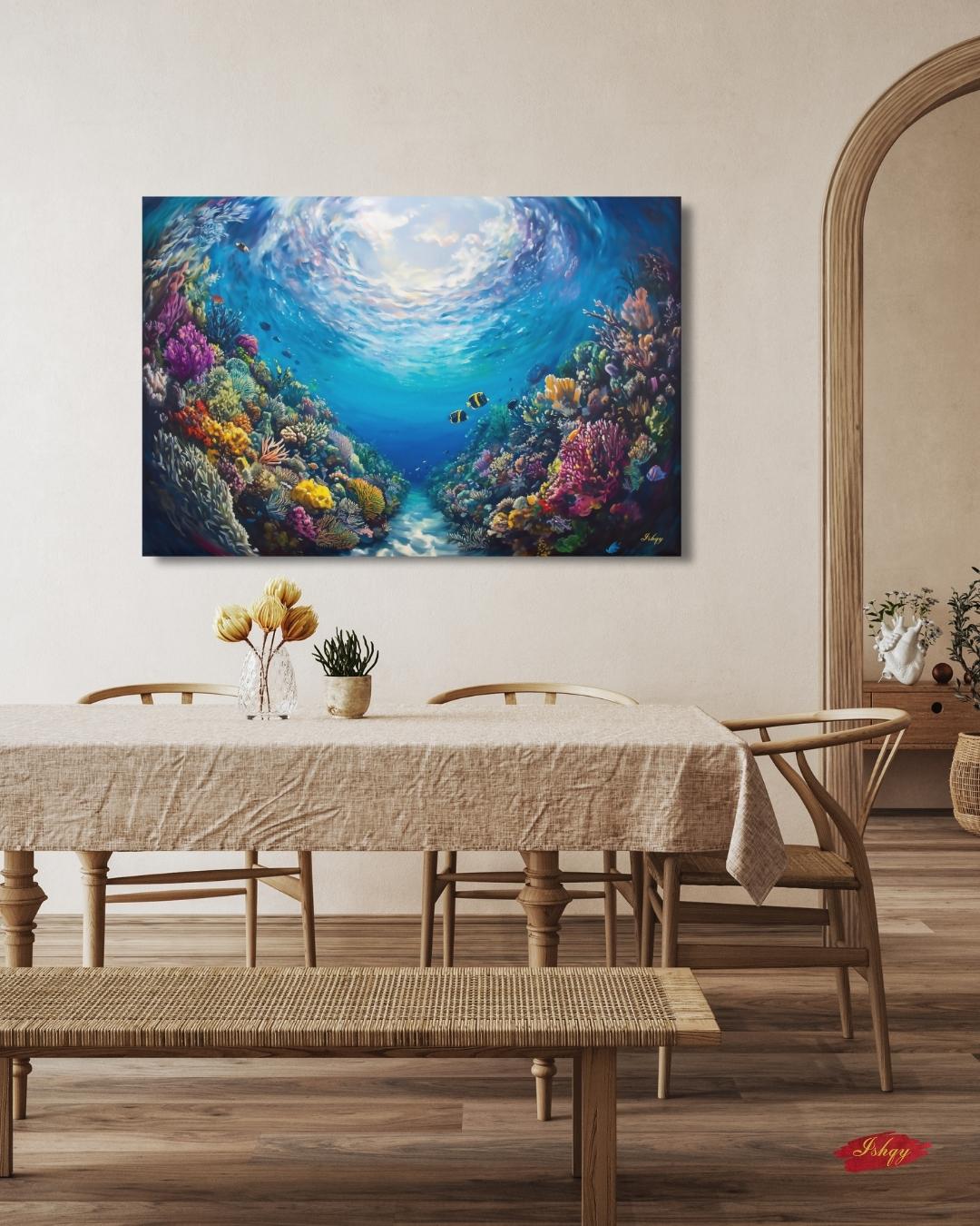Tropical Coral Reef Ocean Wall Art, Vibrant Underwater Painting, Colorful Sea Life Canvas, Beach House Decor, Coastal Art Print for Home Walls