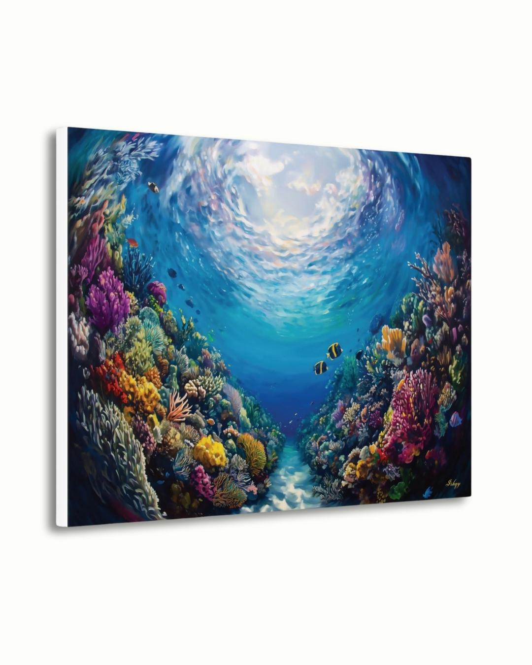 Tropical Coral Reef Ocean Wall Art, Vibrant Underwater Painting, Colorful Sea Life Canvas, Beach House Decor, Coastal Art Print for Home Walls