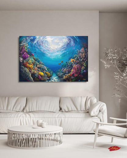 Tropical Coral Reef Ocean Wall Art, Vibrant Underwater Painting, Colorful Sea Life Canvas, Beach House Decor, Coastal Art Print for Home Walls