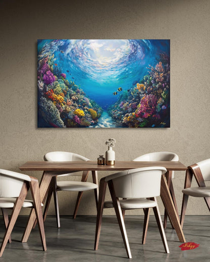 Tropical Coral Reef Ocean Wall Art, Vibrant Underwater Painting, Colorful Sea Life Canvas, Beach House Decor, Coastal Art Print for Home Walls