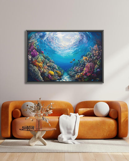 Tropical Coral Reef Ocean Wall Art, Vibrant Underwater Painting, Colorful Sea Life Canvas, Beach House Decor, Coastal Art Print for Home Walls