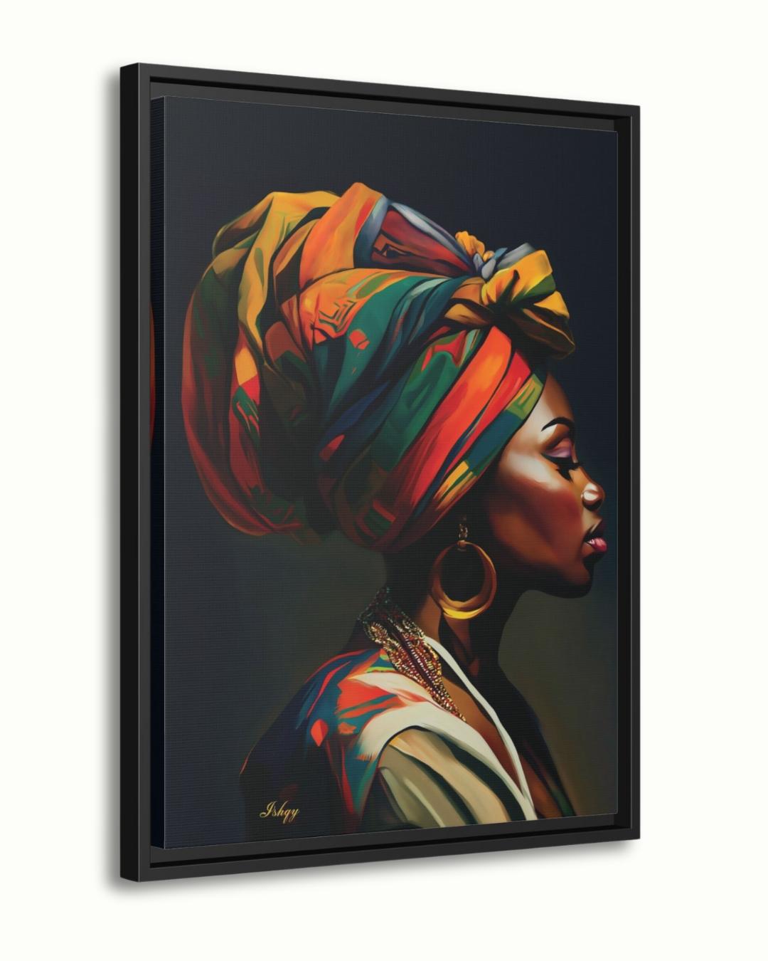 African Woman Portrait Painting, Vibrant Headwrap Wall Art, Afrocentric Beauty Canvas for Living Room, Bedroom, or Cultural Home Decor