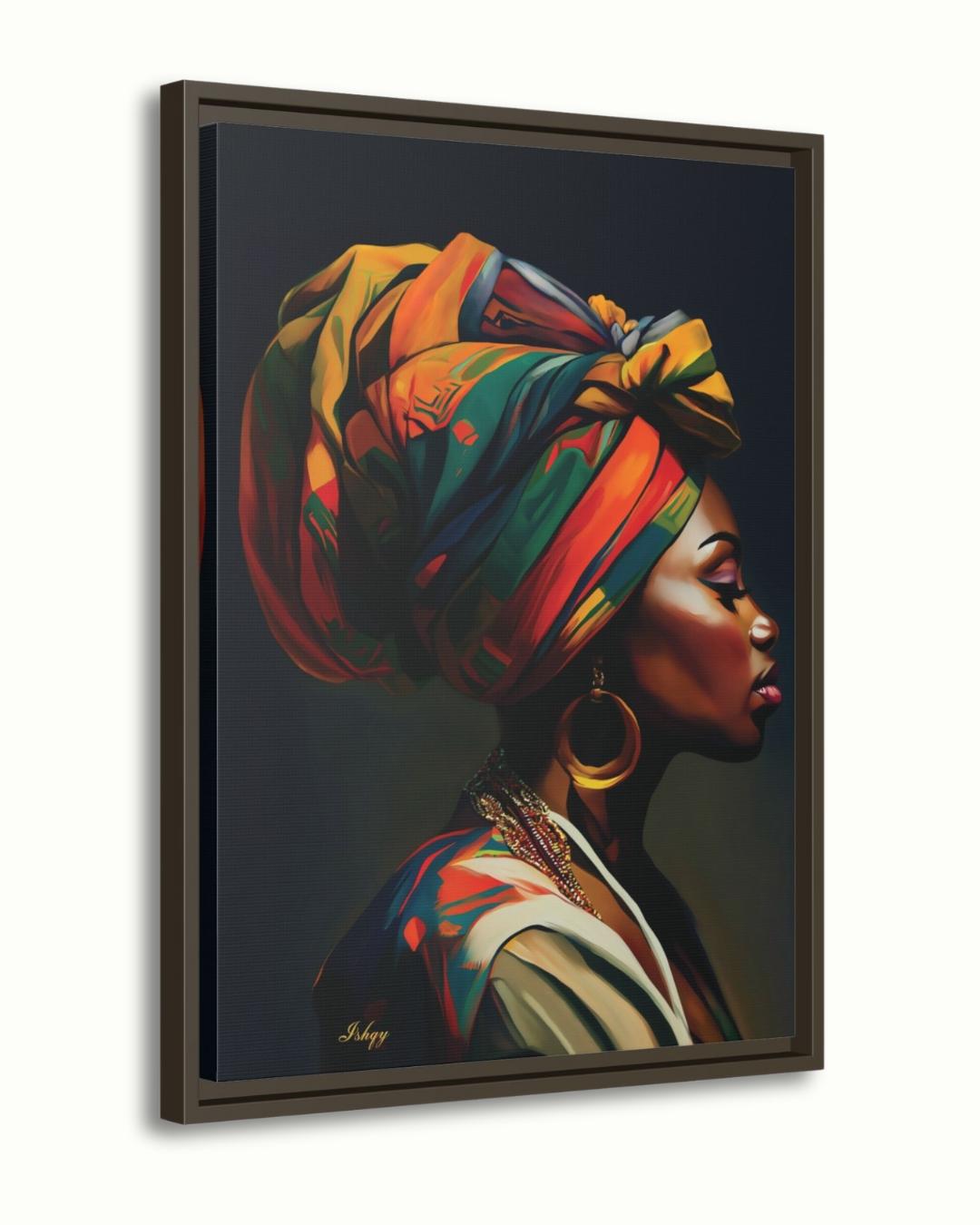African Woman Portrait Painting, Vibrant Headwrap Wall Art, Afrocentric Beauty Canvas for Living Room, Bedroom, or Cultural Home Decor