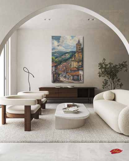 Ouro Preto Brazil Cityscape Wall Art Print Canvas Framed Canvas Colonial Baroque Church Historic Town Painting Rustic Travel Home Decor