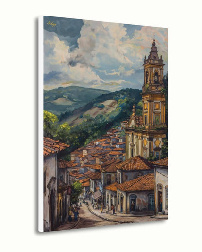 Ouro Preto Brazil Cityscape Wall Art Print Canvas Framed Canvas Colonial Baroque Church Historic Town Painting Rustic Travel Home Decor