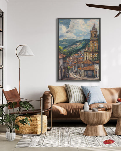 Ouro Preto Brazil Cityscape Wall Art Print Canvas Framed Canvas Colonial Baroque Church Historic Town Painting Rustic Travel Home Decor