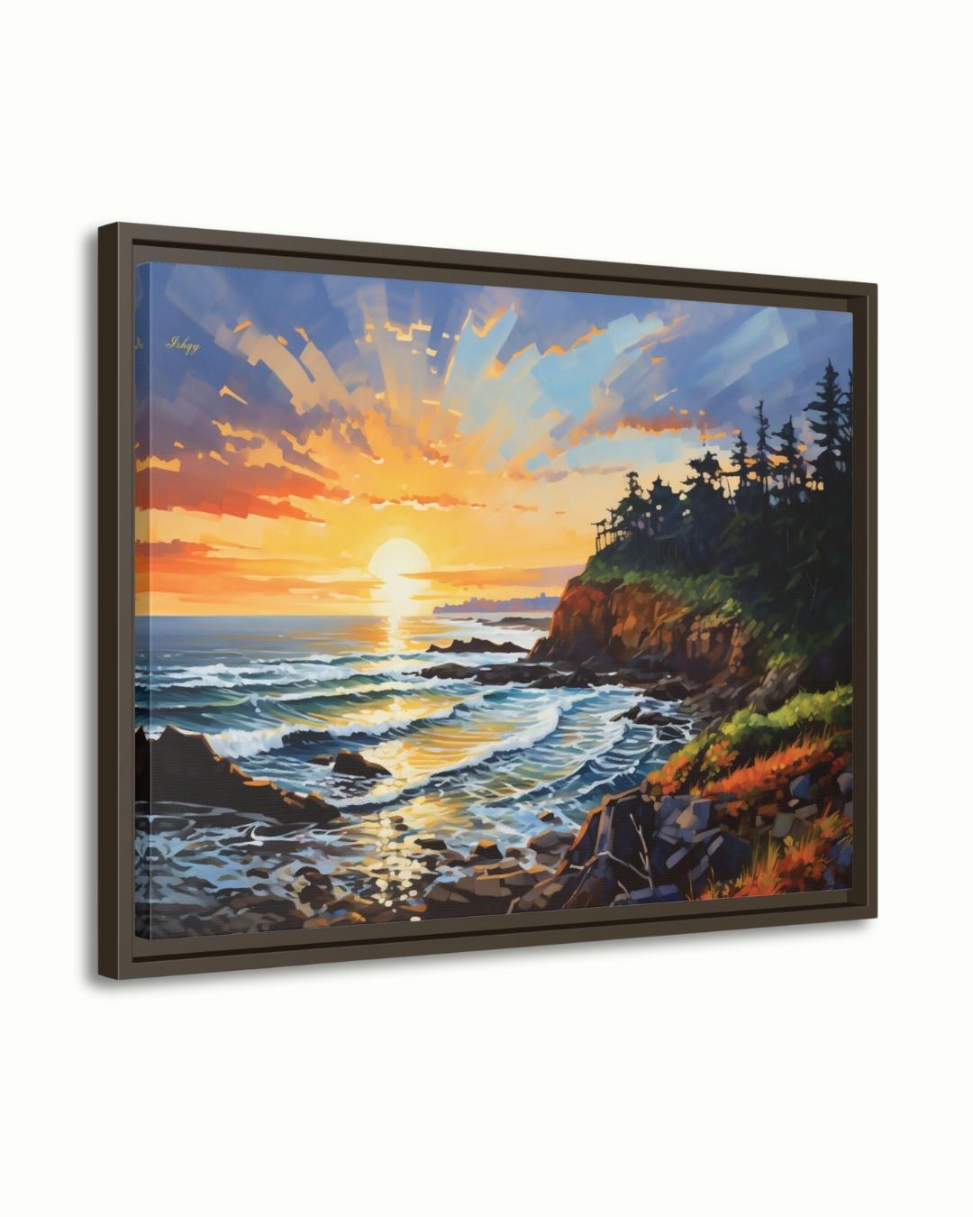Oregon Coast Sunset Painting, Pacific Ocean Seascape Wall Art, Coastal Landscape Canvas for Living Room, Bedroom, or Beach Home Decor