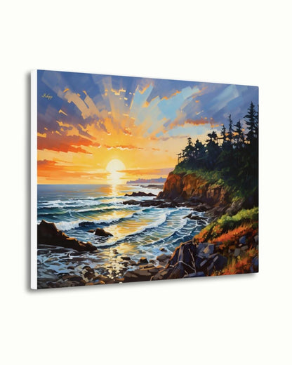 Oregon Coast Sunset Painting, Pacific Ocean Seascape Wall Art, Coastal Landscape Canvas for Living Room, Bedroom, or Beach Home Decor