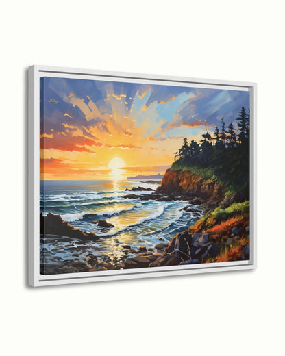 Oregon Coast Sunset Painting, Pacific Ocean Seascape Wall Art, Coastal Landscape Canvas for Living Room, Bedroom, or Beach Home Decor