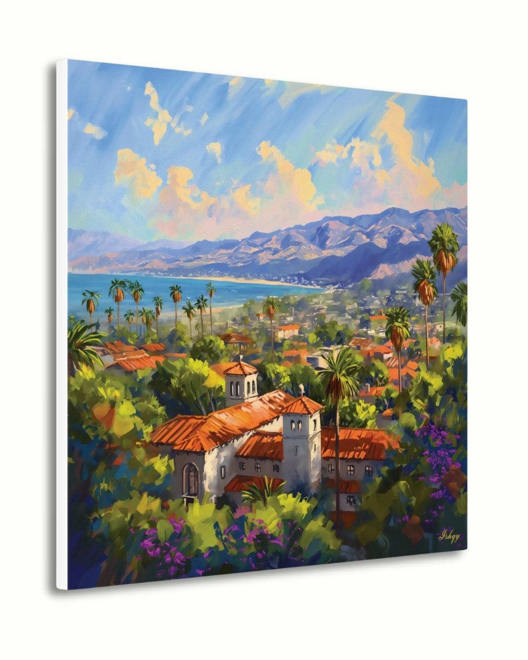 Santa Barbara Coast Art Print, California Landscape Canvas, Mediterranean Ocean View Painting, Colorful Coastal Wall Decor for Home