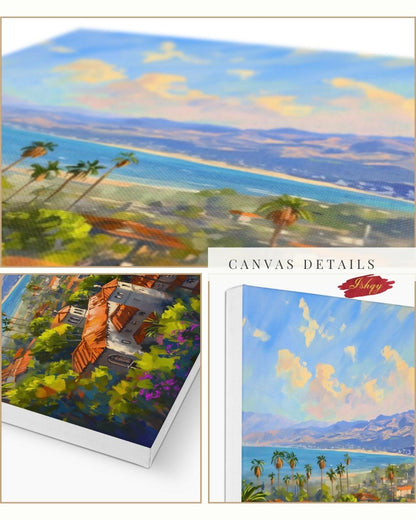 Santa Barbara Coast Art Print, California Landscape Canvas, Mediterranean Ocean View Painting, Colorful Coastal Wall Decor for Home