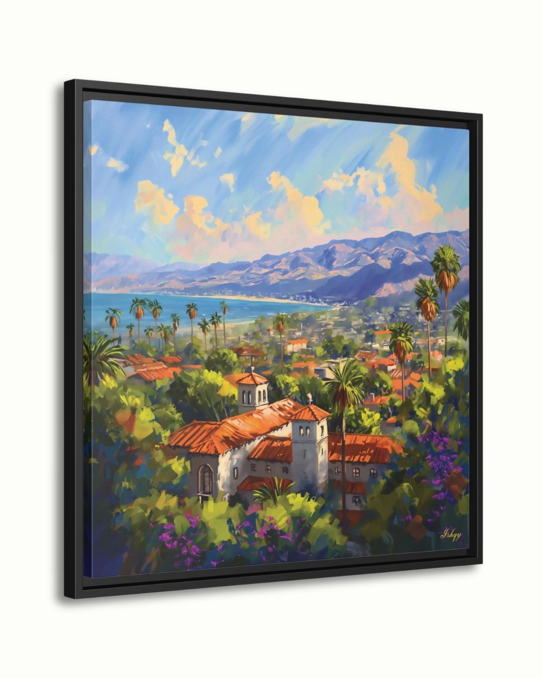 Santa Barbara Coast Art Print, California Landscape Canvas, Mediterranean Ocean View Painting, Colorful Coastal Wall Decor for Home