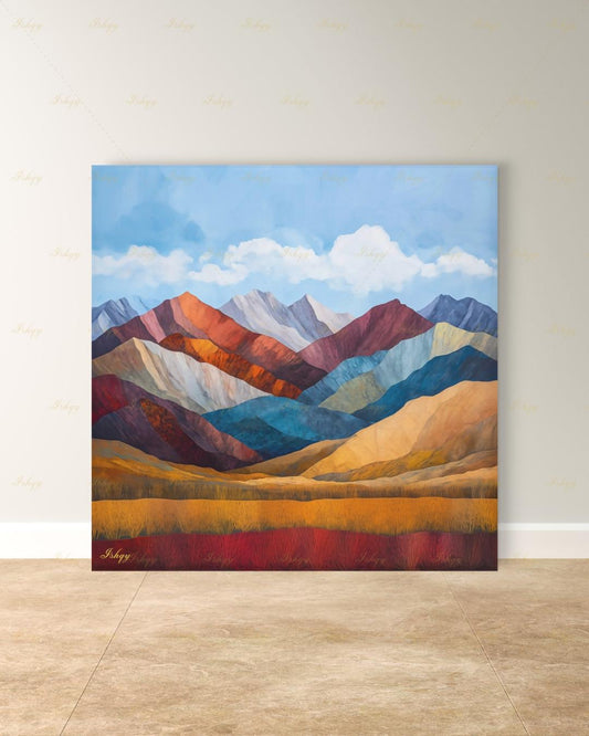 Abstract Mountain Wall Art, Colorful Landscape Canvas Print, Modern Boho Decor, Mid Century Style Artwork, Living Room Wall Decor, Gift Idea