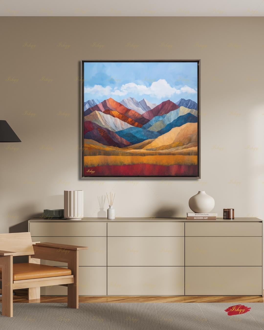 Abstract Mountain Wall Art, Colorful Landscape Canvas Print, Modern Boho Decor, Mid Century Style Artwork, Living Room Wall Decor, Gift Idea