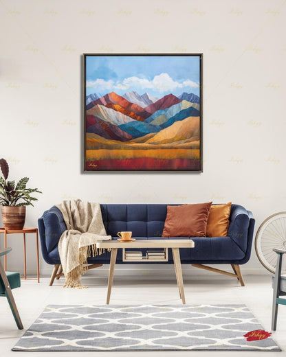 Abstract Mountain Wall Art, Colorful Landscape Canvas Print, Modern Boho Decor, Mid Century Style Artwork, Living Room Wall Decor, Gift Idea