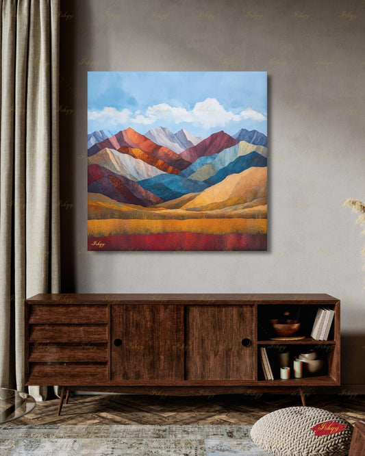 Abstract Mountain Wall Art, Colorful Landscape Canvas Print, Modern Boho Decor, Mid Century Style Artwork, Living Room Wall Decor, Gift Idea