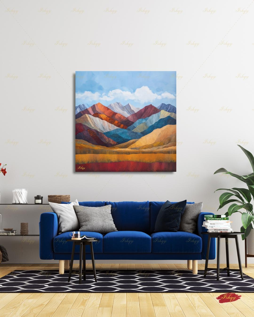 Abstract Mountain Wall Art, Colorful Landscape Canvas Print, Modern Boho Decor, Mid Century Style Artwork, Living Room Wall Decor, Gift Idea
