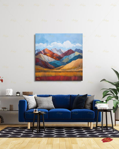 Abstract Mountain Wall Art, Colorful Landscape Canvas Print, Modern Boho Decor, Mid Century Style Artwork, Living Room Wall Decor, Gift Idea