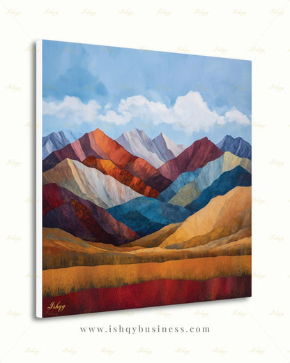 Abstract Mountain Wall Art, Colorful Landscape Canvas Print, Modern Boho Decor, Mid Century Style Artwork, Living Room Wall Decor, Gift Idea