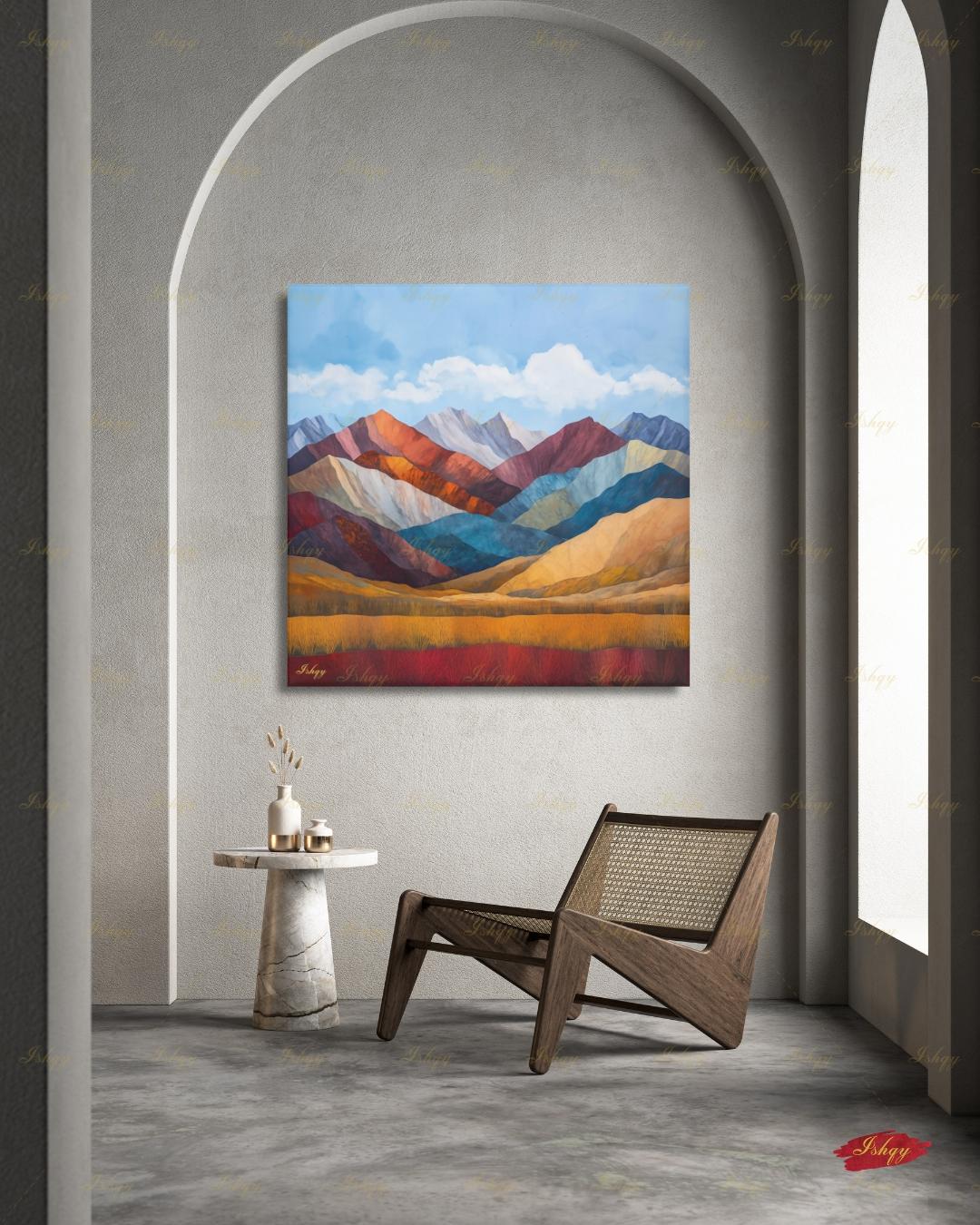 Abstract Mountain Wall Art, Colorful Landscape Canvas Print, Modern Boho Decor, Mid Century Style Artwork, Living Room Wall Decor, Gift Idea