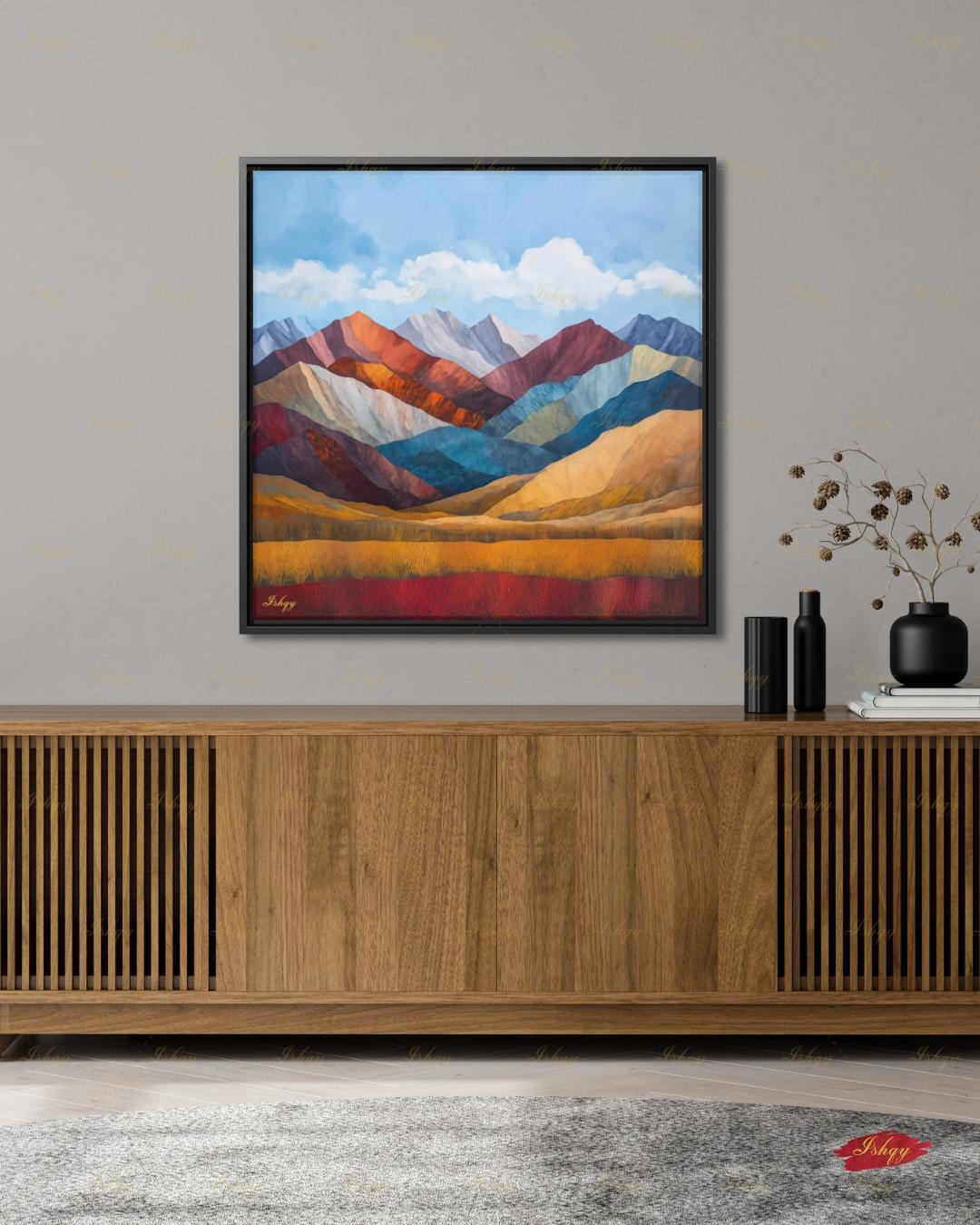 Abstract Mountain Wall Art, Colorful Landscape Canvas Print, Modern Boho Decor, Mid Century Style Artwork, Living Room Wall Decor, Gift Idea