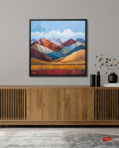 Abstract Mountain Wall Art, Colorful Landscape Canvas Print, Modern Boho Decor, Mid Century Style Artwork, Living Room Wall Decor, Gift Idea
