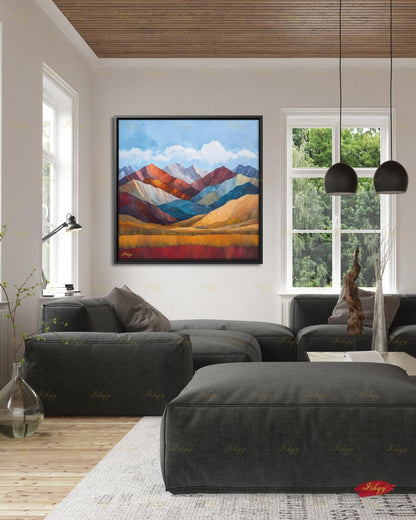 Abstract Mountain Wall Art, Colorful Landscape Canvas Print, Modern Boho Decor, Mid Century Style Artwork, Living Room Wall Decor, Gift Idea