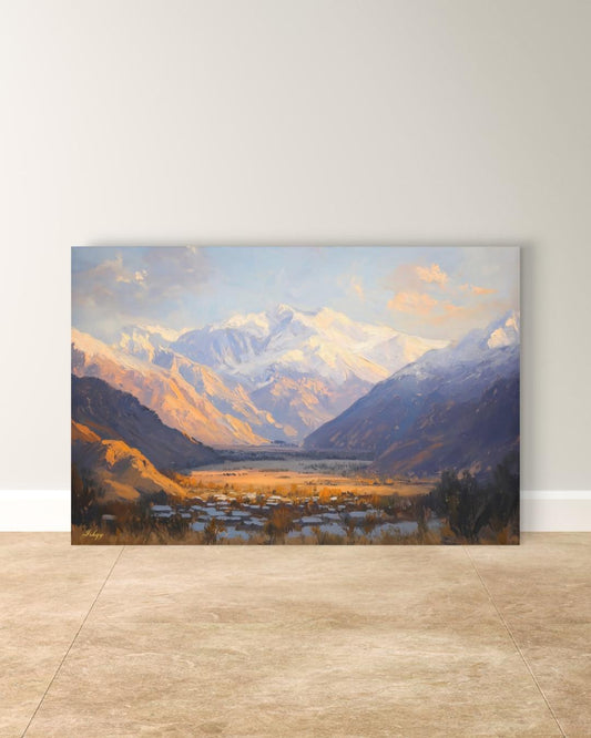 Panjshir Valley Afghanistan Mountain Landscape Wall Art Print, Canvas, Framed Canvas, Snowy Peaks Painting for Living Room Office Decor