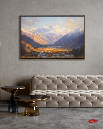 Panjshir Valley Afghanistan Mountain Landscape Wall Art Print, Canvas, Framed Canvas, Snowy Peaks Painting for Living Room Office Decor