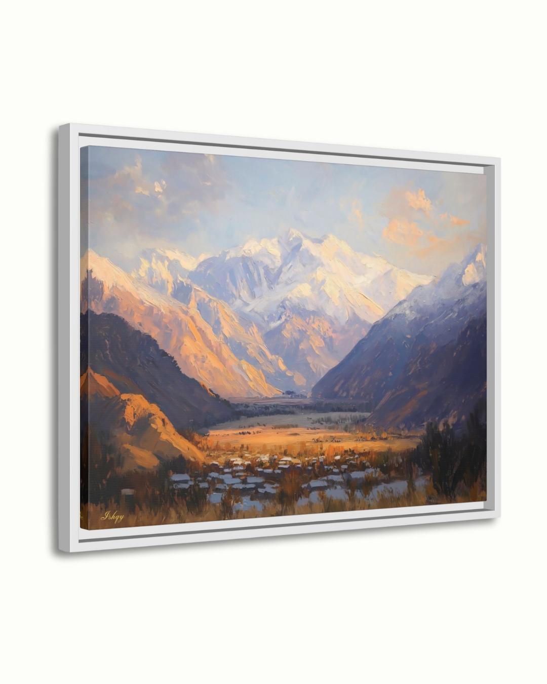 Panjshir Valley Afghanistan Mountain Landscape Wall Art Print, Canvas, Framed Canvas, Snowy Peaks Painting for Living Room Office Decor