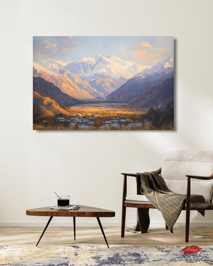 Panjshir Valley Afghanistan Mountain Landscape Wall Art Print, Canvas, Framed Canvas, Snowy Peaks Painting for Living Room Office Decor