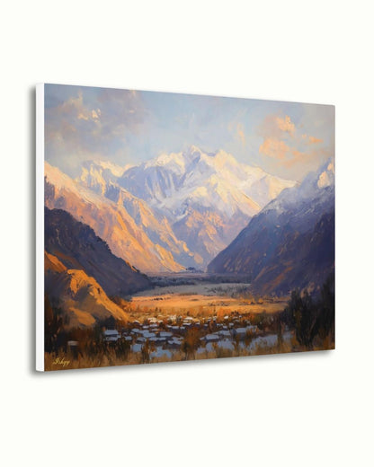 Panjshir Valley Afghanistan Mountain Landscape Wall Art Print, Canvas, Framed Canvas, Snowy Peaks Painting for Living Room Office Decor