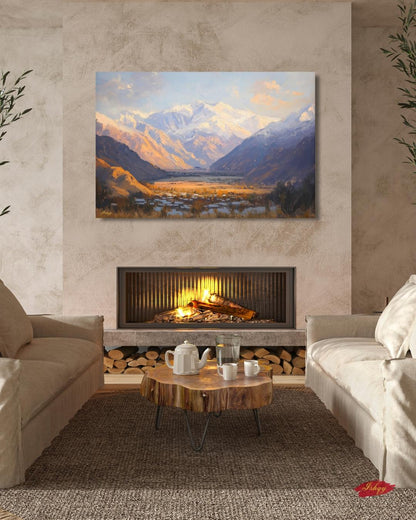 Panjshir Valley Afghanistan Mountain Landscape Wall Art Print, Canvas, Framed Canvas, Snowy Peaks Painting for Living Room Office Decor