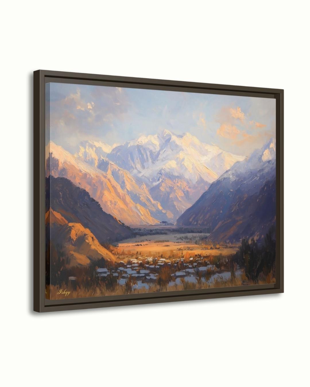 Panjshir Valley Afghanistan Mountain Landscape Wall Art Print, Canvas, Framed Canvas, Snowy Peaks Painting for Living Room Office Decor