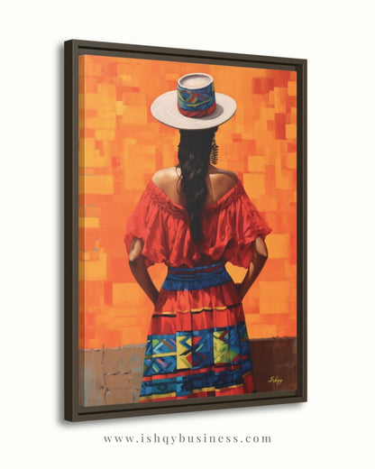 Colombian Woman Wall Art Canvas, Latin Folk Portrait Painting, Colorful Cultural Home Decor, South American Travel Art Gift