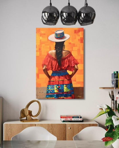 Colombian Woman Wall Art Canvas, Latin Folk Portrait Painting, Colorful Cultural Home Decor, South American Travel Art Gift